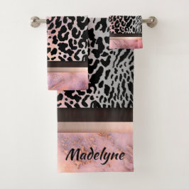 Marmeren roze chique tijger safari print gepersona bad handdoek