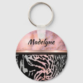 Marmeren roze chique tijger safari print gepersona sleutelhanger (Voorkant)