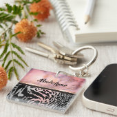 Marmeren roze chique tijger safari print gepersona sleutelhanger (Voorkant Rechts)