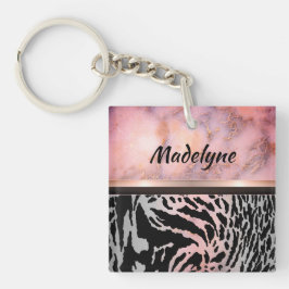 Marmeren roze chique tijger safari print gepersona sleutelhanger