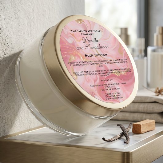 Marmeren roze en gouden cosmetica pot label