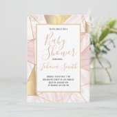 Marmeren Roze Goud Wit Meisje Baby shower Uitnodig Kaart (Staand voorkant)