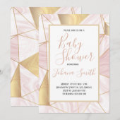 Marmeren Roze Goud Wit Meisje Baby shower Uitnodig Kaart (Voorkant / Achterkant)