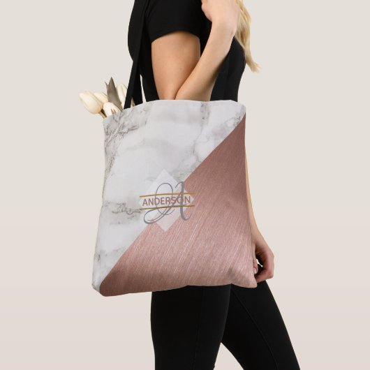 Marmeren Roze Gouden MONOGRAM Schoudertassen Tote Bag (Dichtbij)