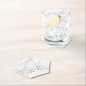 Marmeren Roze Monogrammed Papier Hexagon Onderzett Kartonnen Onderzetters (Insitu)