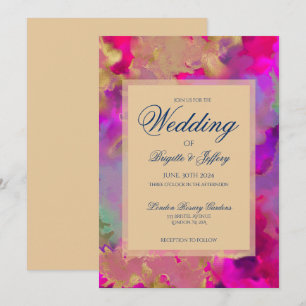 Marmeren roze, paarse blauwe inkt bruiloft uitnodi save the date