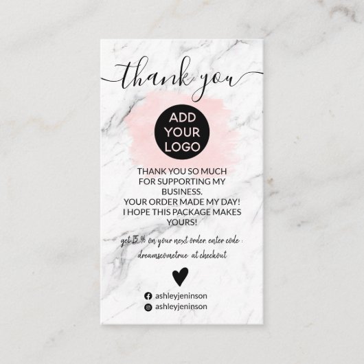 Marmeren roze penseelstreek logo orde dank u visitekaartje (Voorkant)