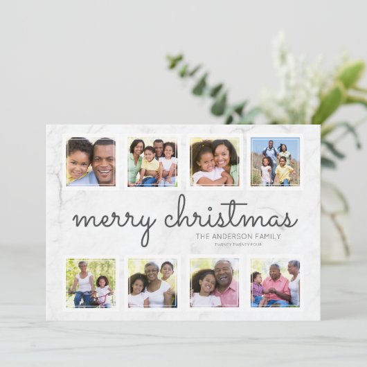 Marmeren Script Fotocollage Kerstmis Feestdagenkaart (Staand voorkant)