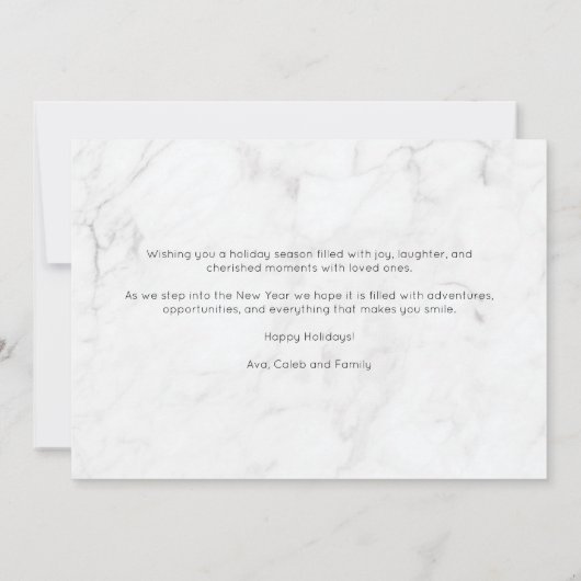 Marmeren Script Fotocollage Kerstmis Feestdagenkaart (Achterkant)