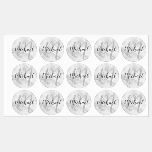 Marmeren Script gepersonaliseerd monogram en naam Labels (Vel)