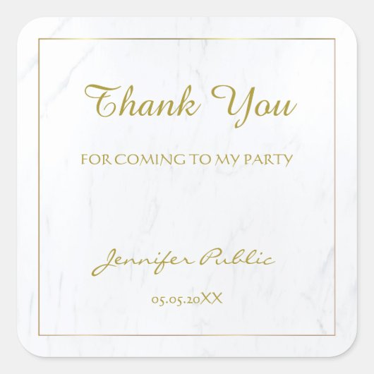 Marmeren Sjabloon dank u handschrift tekst goud Vierkante Sticker (Voorkant)