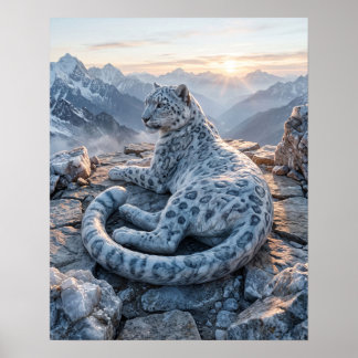 Marmeren Sneeuwluipaard Berg Kunst Poster