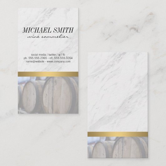 Marmeren steen en hout Trim wijn | wijnvat Visitekaartje (Voorkant / Achterkant)