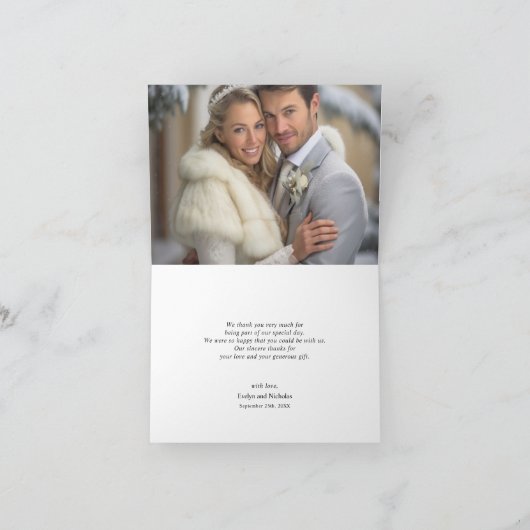 Marmeren Steen Goud Grijs Goud Bloemen Bruiloft FO Bedankkaart (Binnen)