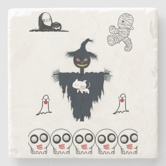 Marmeren Steen Onderzetter Halloween (Voorkant)