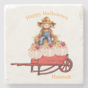Marmeren stenen onderzetter Happy Halloween vogelv