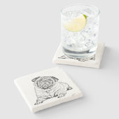 Marmeren stenen Onderzetter - Pug Dog (Zijkant)