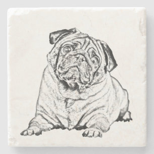 Marmeren stenen Onderzetter - Pug Dog