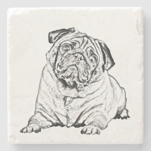 Marmeren stenen Onderzetter - Pug Dog (Voorkant)