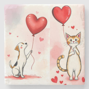 Marmeren stenen onderzetter Valentijnsdag Kat Hond