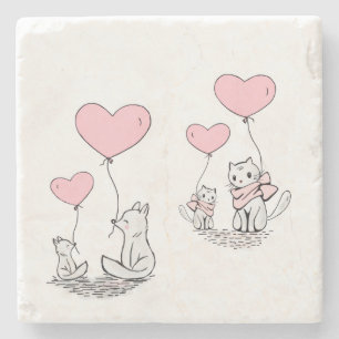 Marmeren stenen onderzetter Valentijnsdag Kat Vos 