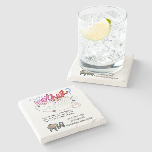 Marmeren stenen Onderzetter Waar is moeder? (Zijkant)