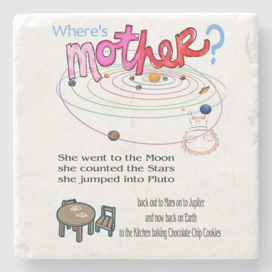 Marmeren stenen Onderzetter Waar is moeder? (Voorkant)