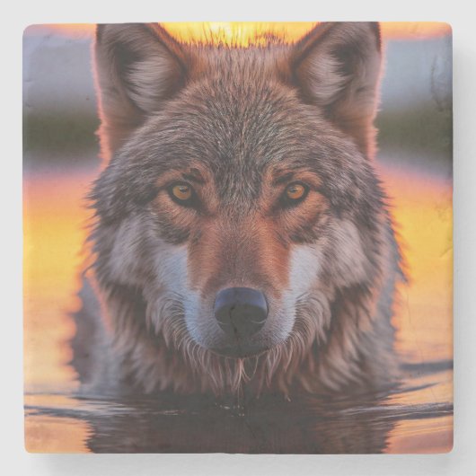 Marmeren stenen onderzetter-Wolf Onderzetter (Voorkant)