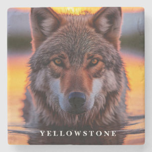 Marmeren stenen onderzetter-Yellowstone Wolf Onderzetter