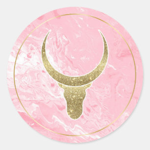 Marmeren stier, koe gouden luxe glitter 2021-symbo ronde sticker