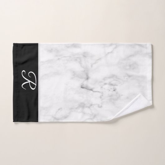 Marmeren Stijl Zwart Wit Monogram Initiaal Badkame Bad Handdoek (Handdoek)