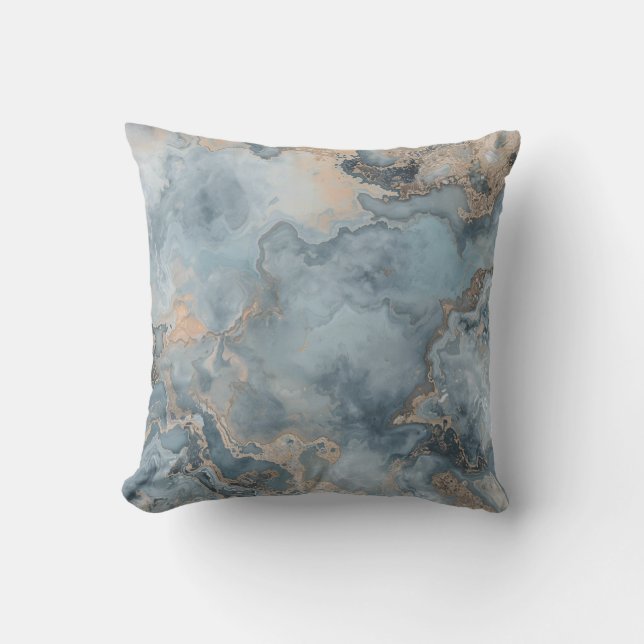 Marmeren Stofblauw Grijs Beige Modern 16" Kussen (Voorkant)