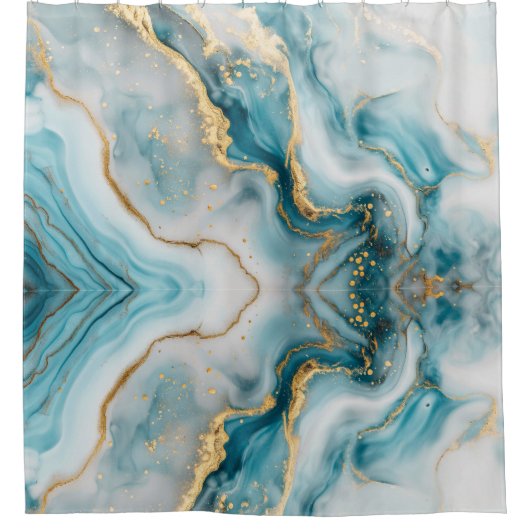 Marmeren textuur blauw blauwgroen goud Douchegordi Douchegordijn (Voorkant)