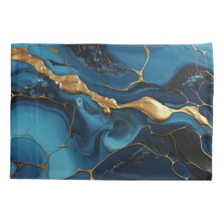 Marmeren textuur blauw blauwgroen gouden Kussenslo Kussensloop