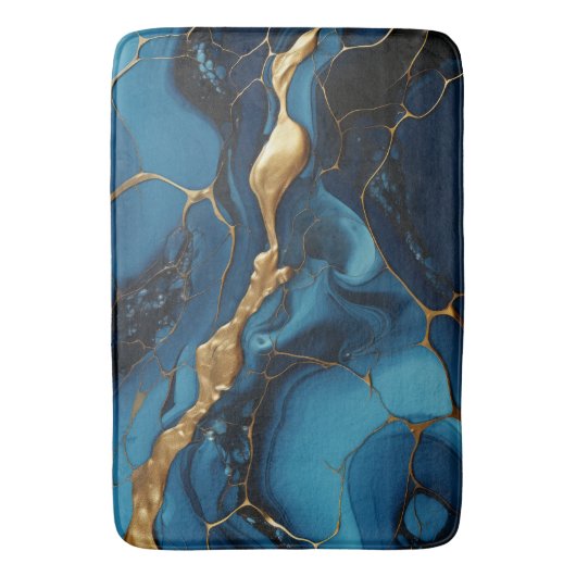 Marmeren textuur blauw goud badmat (Voorkant Verticaal)