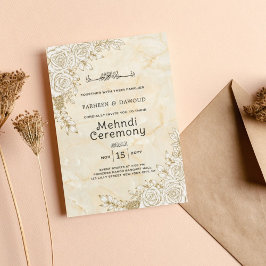 Marmeren textuur Bloemen Kant Moslim Mehndi Ceremo Kaart
