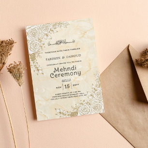 Marmeren textuur Bloemen Kant Moslim Mehndi Ceremo Kaart