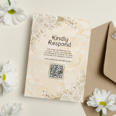 Marmeren textuur Bloemen Kant Moslim QR Code Trouw Kaart