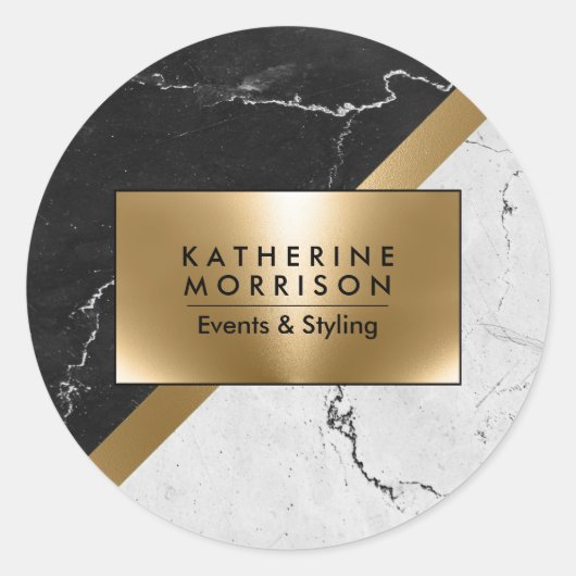 Marmeren Textuur en Goud Ronde Sticker (Voorkant)