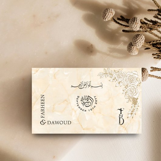 Marmeren textuur Kant QR RSVP Moslim bruiloft webs Informatiekaartje