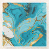 Marmeren textuur Turquoise en Goud Zilver Glazen Onderzetter (Voorkant)