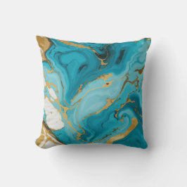 Marmeren textuur Turquoise en Goud Zilver Kussen