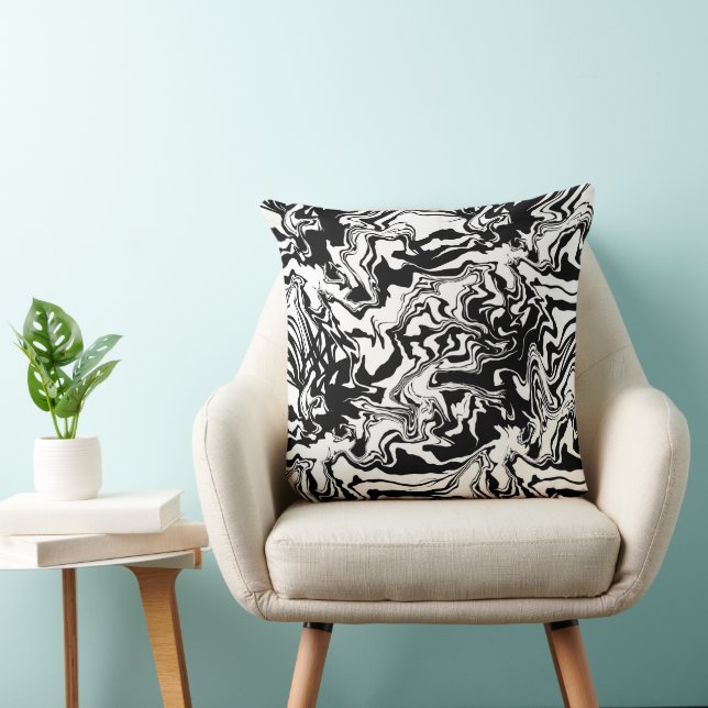 Marmeren textuur - Zwart & Wit Abstract Naadloos Kussen (Stoel)