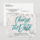 Marmeren Turquoise glitterscript wijziging van de Aankondigingskaart (Voorkant / Achterkant)