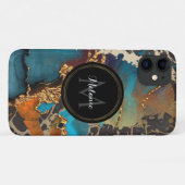 Marmeren Turquoise Goud Zwart Waterverf Naam Monog Case-Mate iPhone Case (Achterkant (horizontaal))