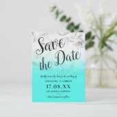 Marmeren turquoise ombre bruiloft Bewaar de datum Aankondigingskaart (Staand voorkant)