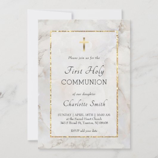 marmeren uitnodiging voor de eerste communie (Voorkant)