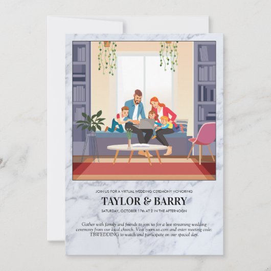 Marmeren uitnodiging voor virtuele trouwfeestvieri (Voorkant)