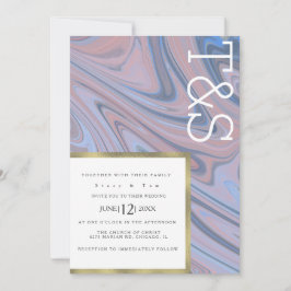 Marmeren Vloeibare Blush Blauwe Gouden Typografie  Kaart