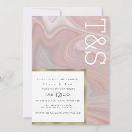 Marmeren Vloeibare Blush Gouden Typografie Trouw Kaart